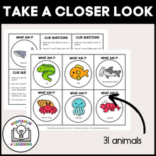 Load image into Gallery viewer, Product image that shows that there are 31 animals included within this printable who am I ocean headband game pdf
