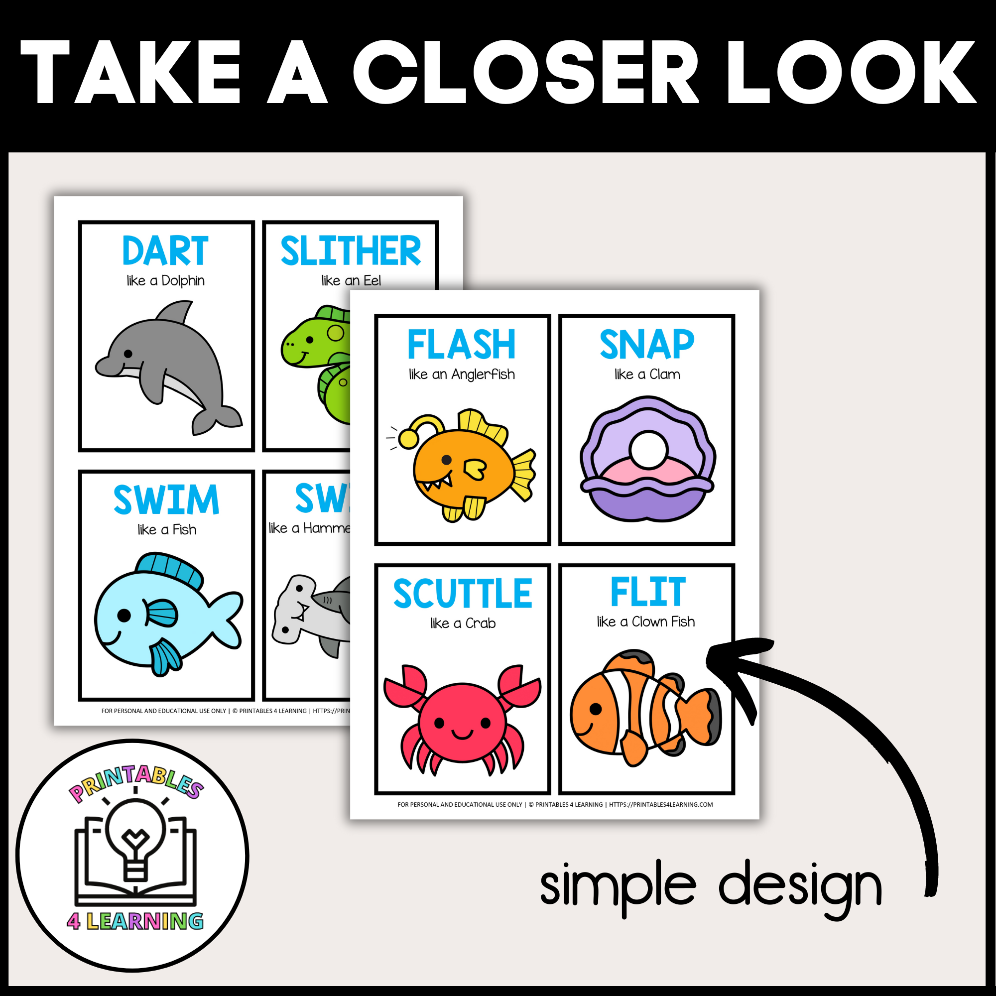 Ocean Animal Movement Cards for Brain Break Activities for Free Printable Ocean Movement Cards