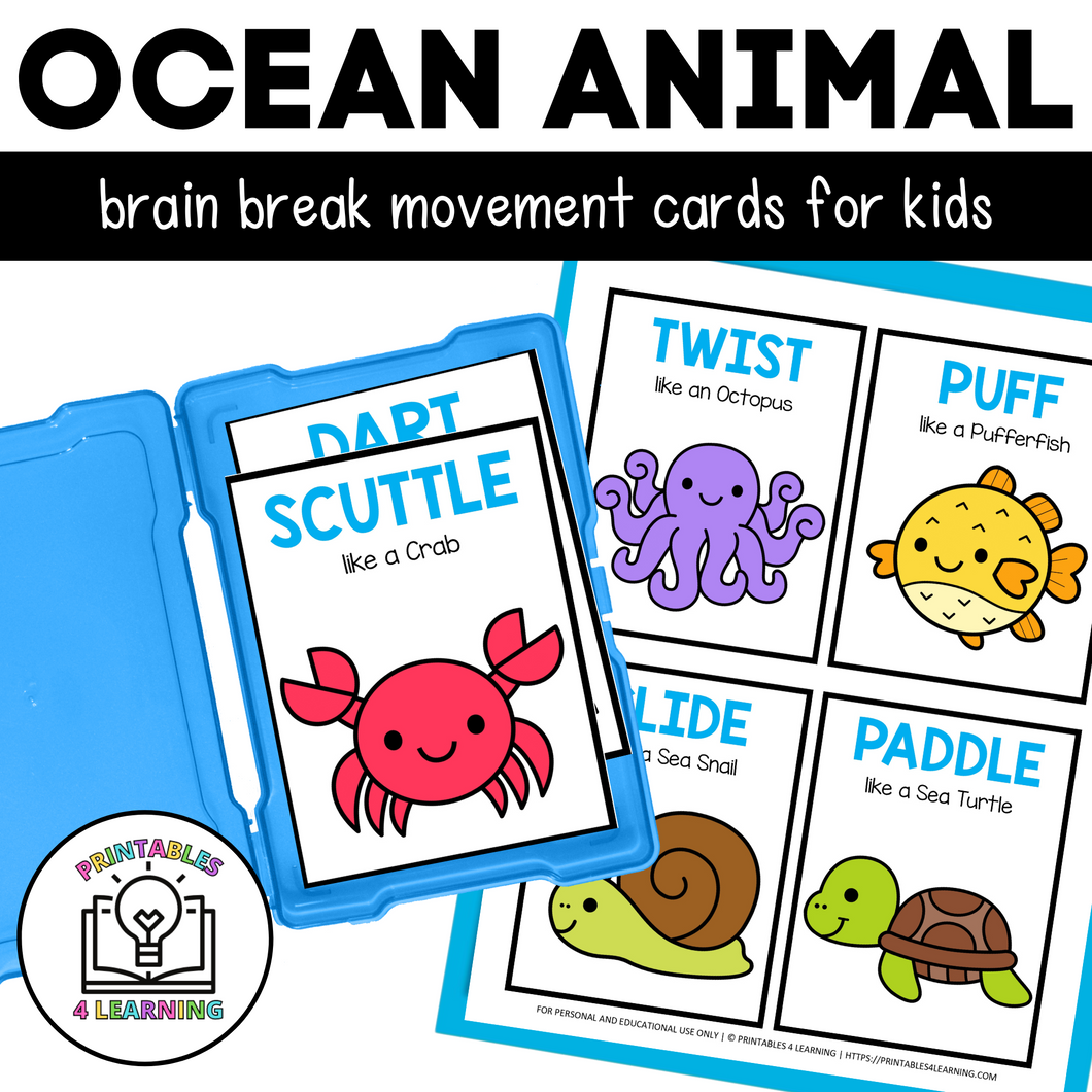 Ocean Animal Movement Cards for Brain Break Activities