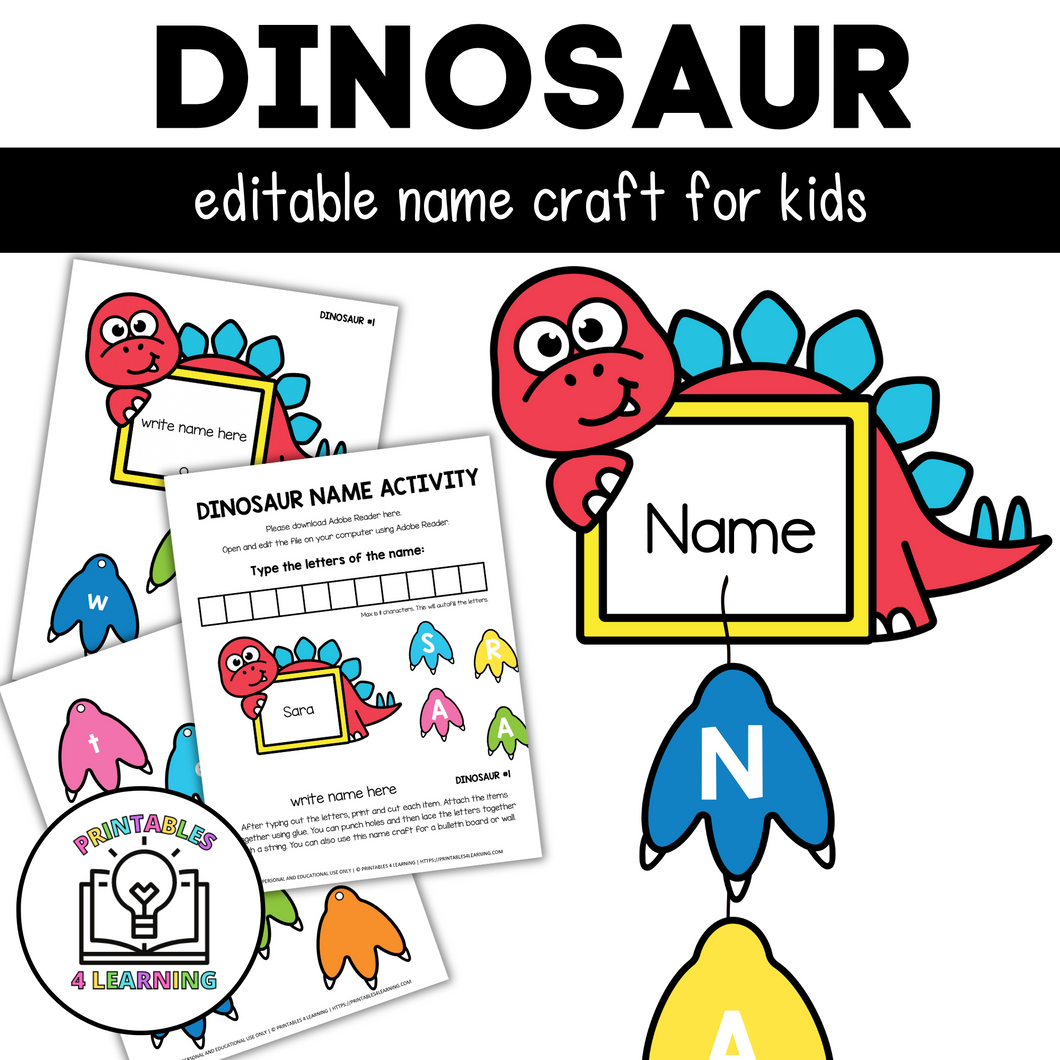 Editable Dinosaur Name Craft - Personalize, Print, Cut, and Paste