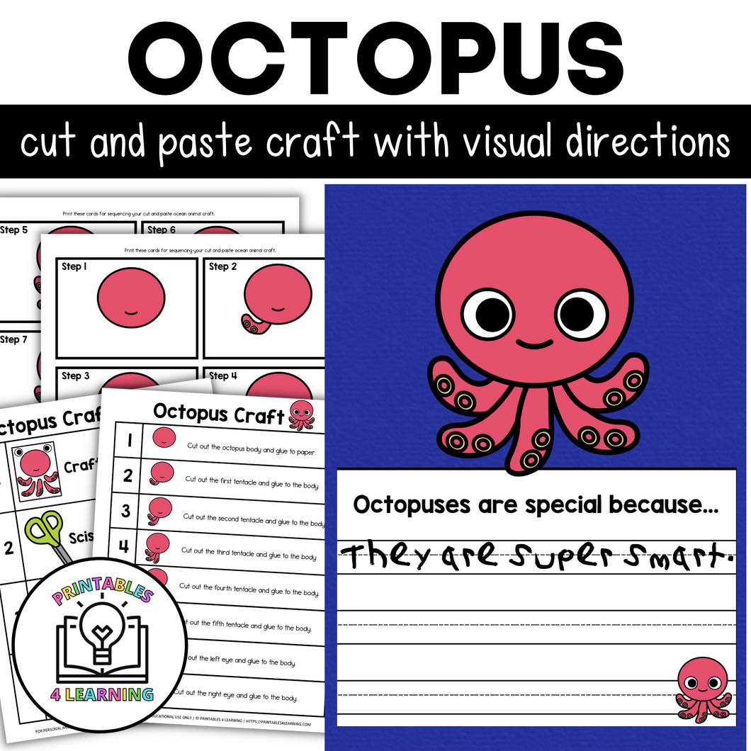 Octopus Cut and Paste Craft with Visual Directions