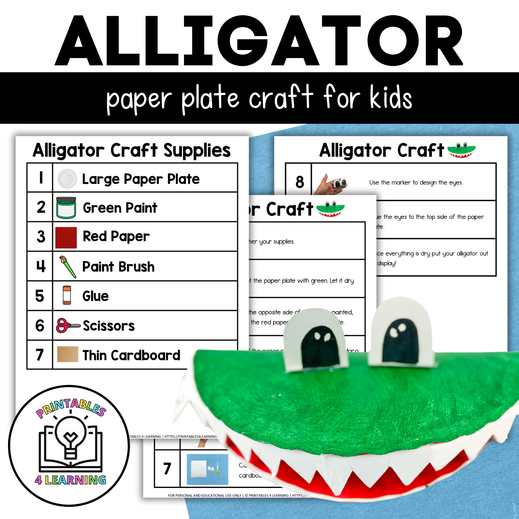 Alligator Paper Model Load image into Gallery viewer, Alligator Paper Plate Craft with Visual ...