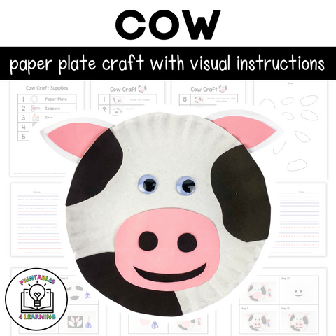 Cow Paper Plate Craft with Visual Instructions