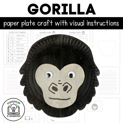 Gorilla Paper Plate Craft with Visual Instructions