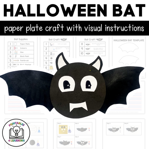 Halloween Bat Paper Plate Craft with Visual Instructions