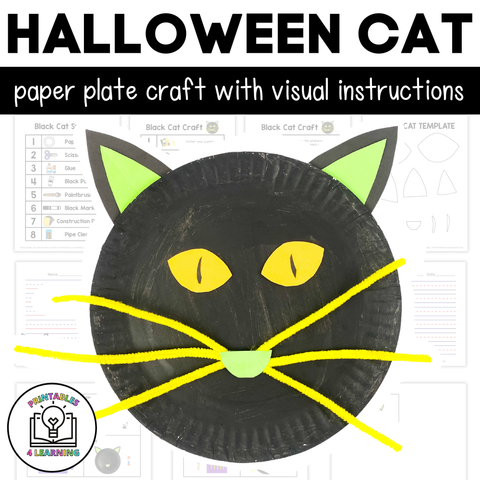 Halloween Black Cat Paper Plate Craft with Visual Instructions