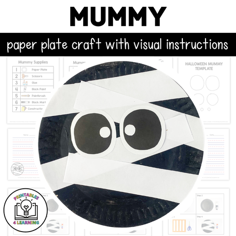 Halloween Mummy Paper Plate Craft with Visual Instructions