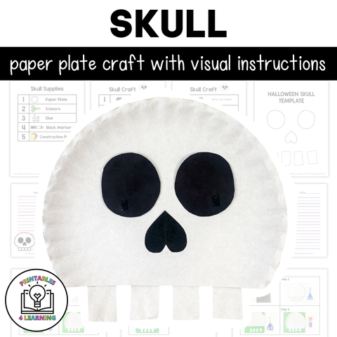 Skull Paper Plate Craft with Visual Instructions