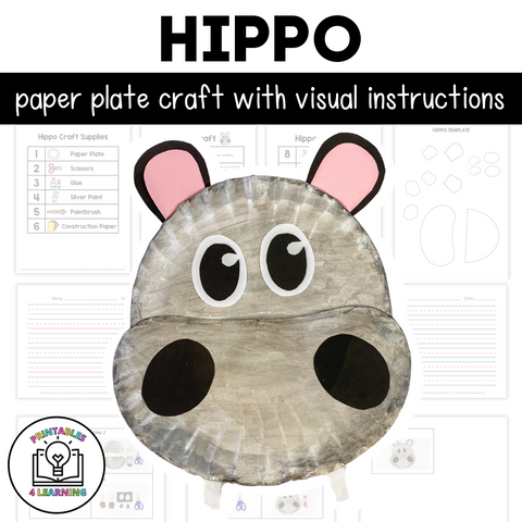 Hippo Paper Plate Craft with Visual Instructions