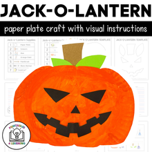 Load image into Gallery viewer, Jack-o'-Lantern Paper Plate Craft with Visual Instructions
