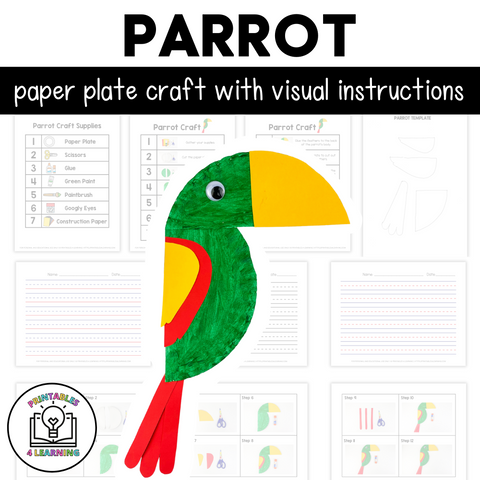Parrot Paper Plate Craft with Visual Instructions