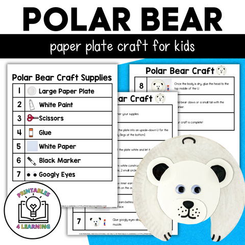 Polar Bear Paper Plate Craft with Visual Instructions