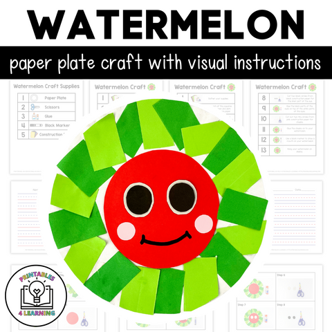 Watermelon Paper Plate Craft with Visual Instructions