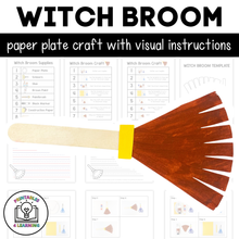 Load image into Gallery viewer, Witch Broom Paper Plate Craft with Visual Instructions
