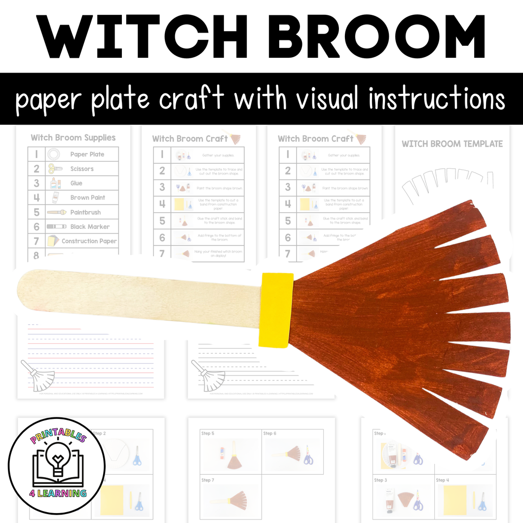 Witch Broom Paper Plate Craft with Visual Instructions