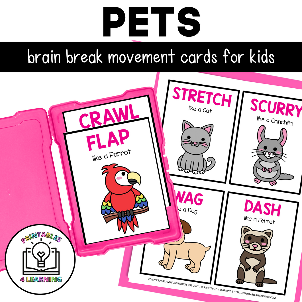 Pets Movement Cards for Brain Break Activities