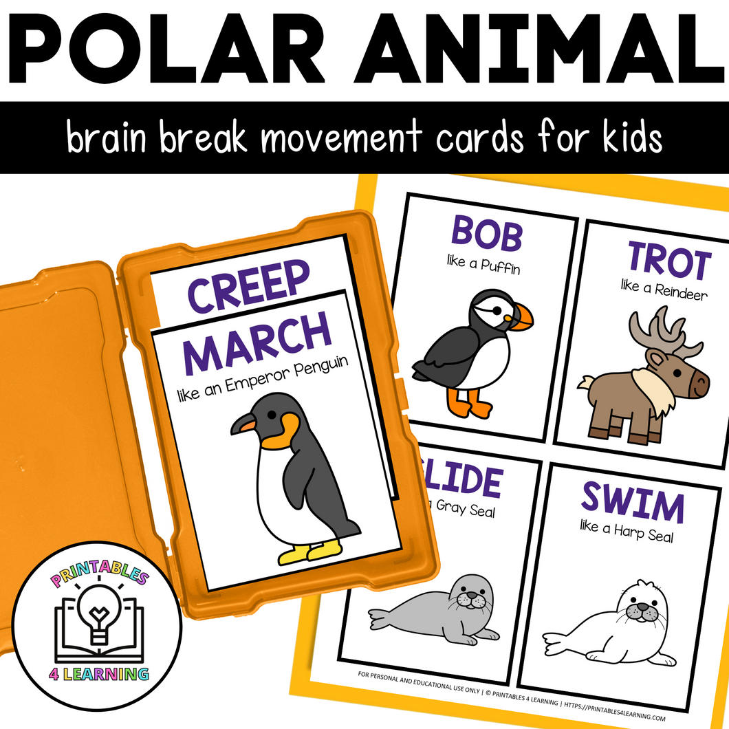 Polar Animal Movement Cards for Brain Break Activities