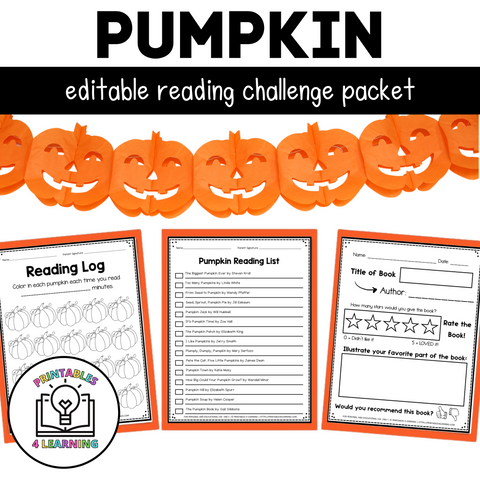 Editable Reading Log: Pumpkin Books for Kids with Parent Handout