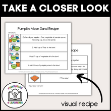 Load image into Gallery viewer, Visual Recipe: &quot;Visual recipe for Pumpkin Moon Sand, illustrating step-by-step instructions with engaging images for easy following.
