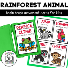 Load image into Gallery viewer, Rainforest Animal Movement Cards for Brain Break Activities
