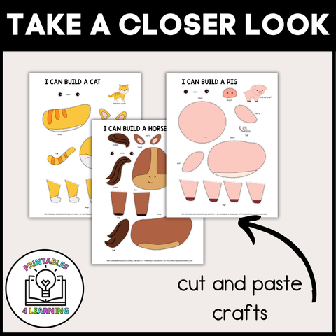 Roll and Build a Farm Animal - 9 Cut and Paste Crafts