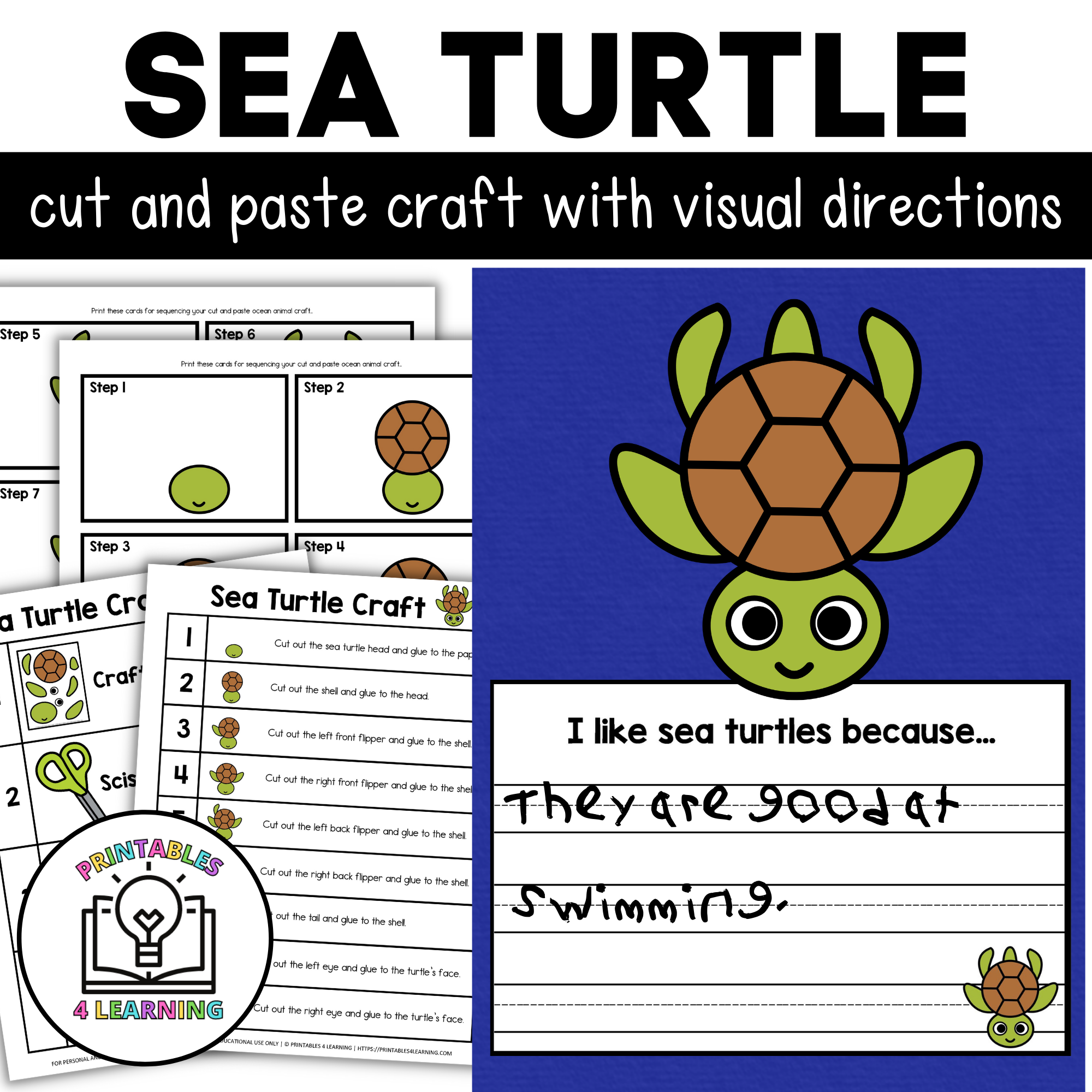 Sea Turtle Cut and Paste Craft with Visual Directions - Printables 4 ...