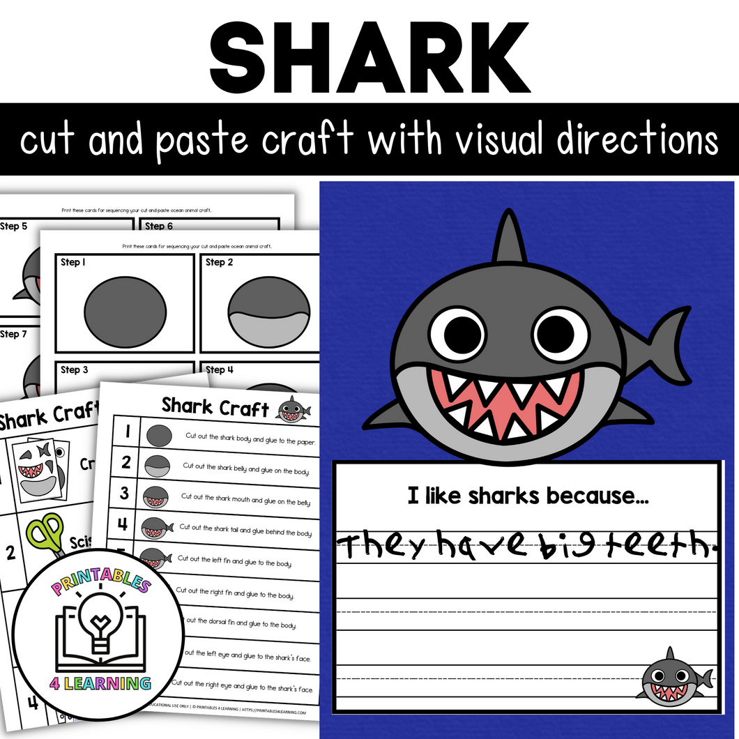 Shark Cut and Paste Craft with Visual Directions
