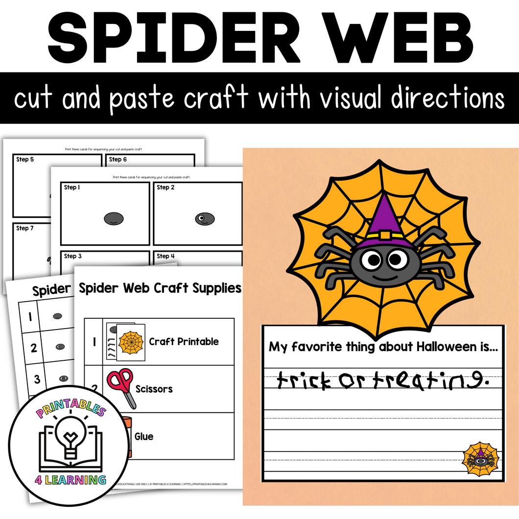 Halloween Spider Web Cut and Paste Craft with Visual Directions