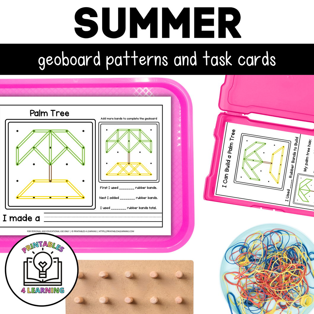 Summer Geoboards | Task Cards and Full Mat Geoboard Activities