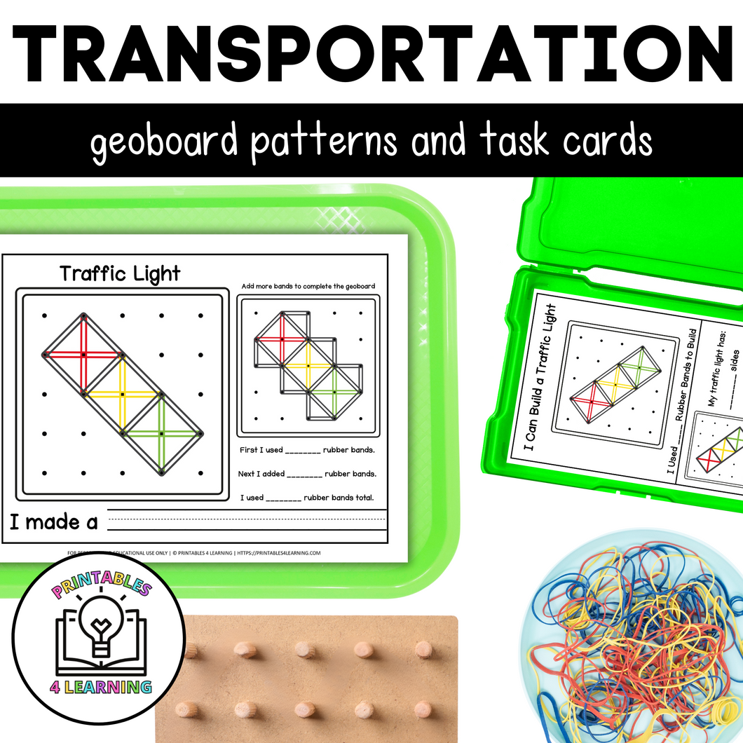 Transportation Geoboards | Task Cards and Full Mat Geoboard Activities