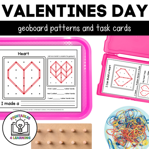 Valentine's Day Geoboards | Task Cards and Full Mat Geoboard Activities