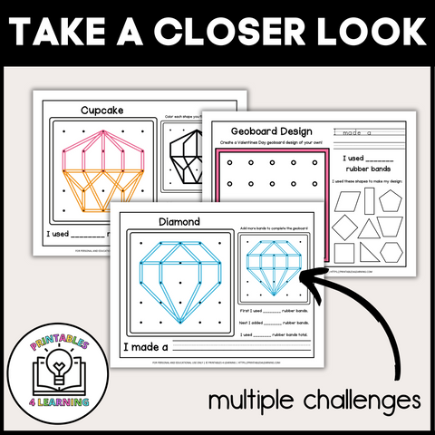 Valentine's Day Geoboards | Task Cards and Full Mat Geoboard Activities