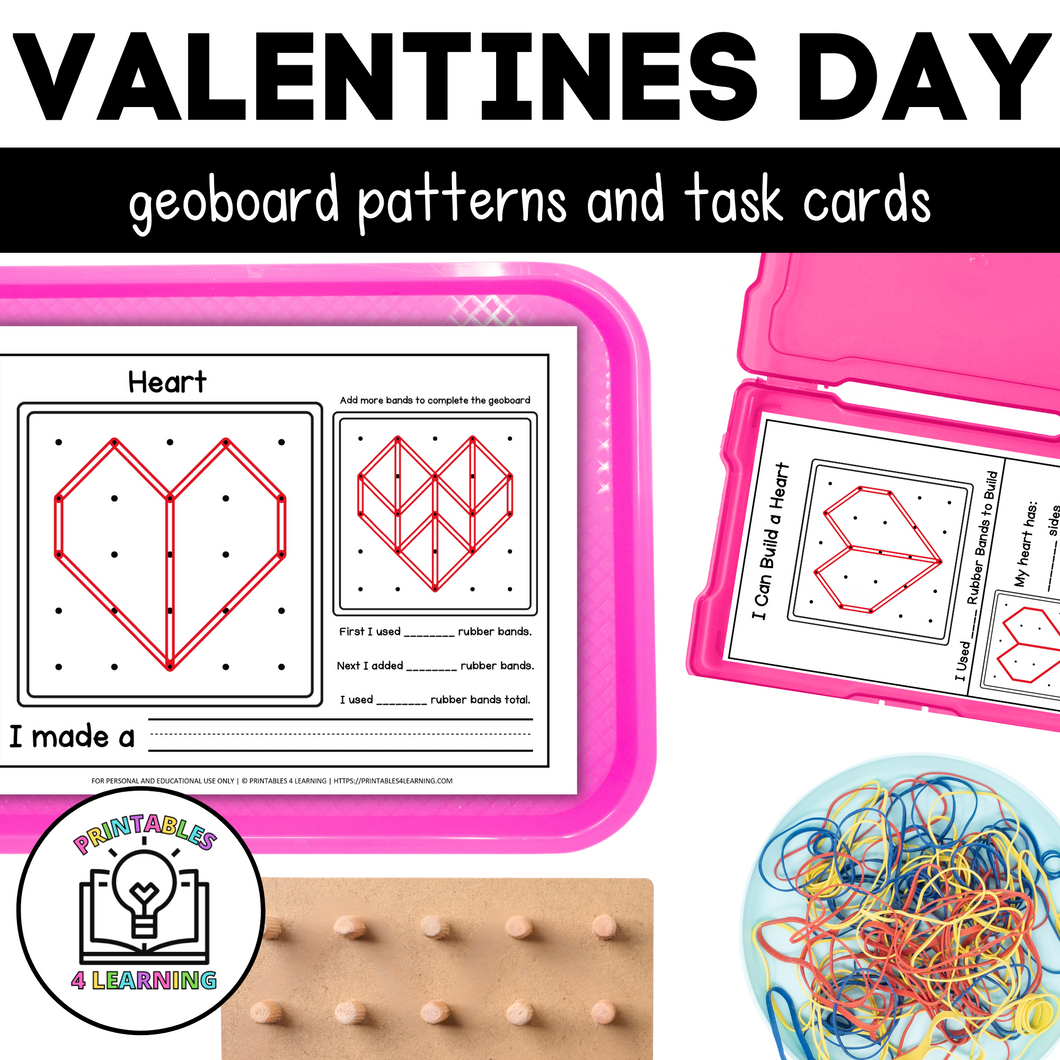 Valentine's Day Geoboards | Task Cards and Full Mat Geoboard Activities