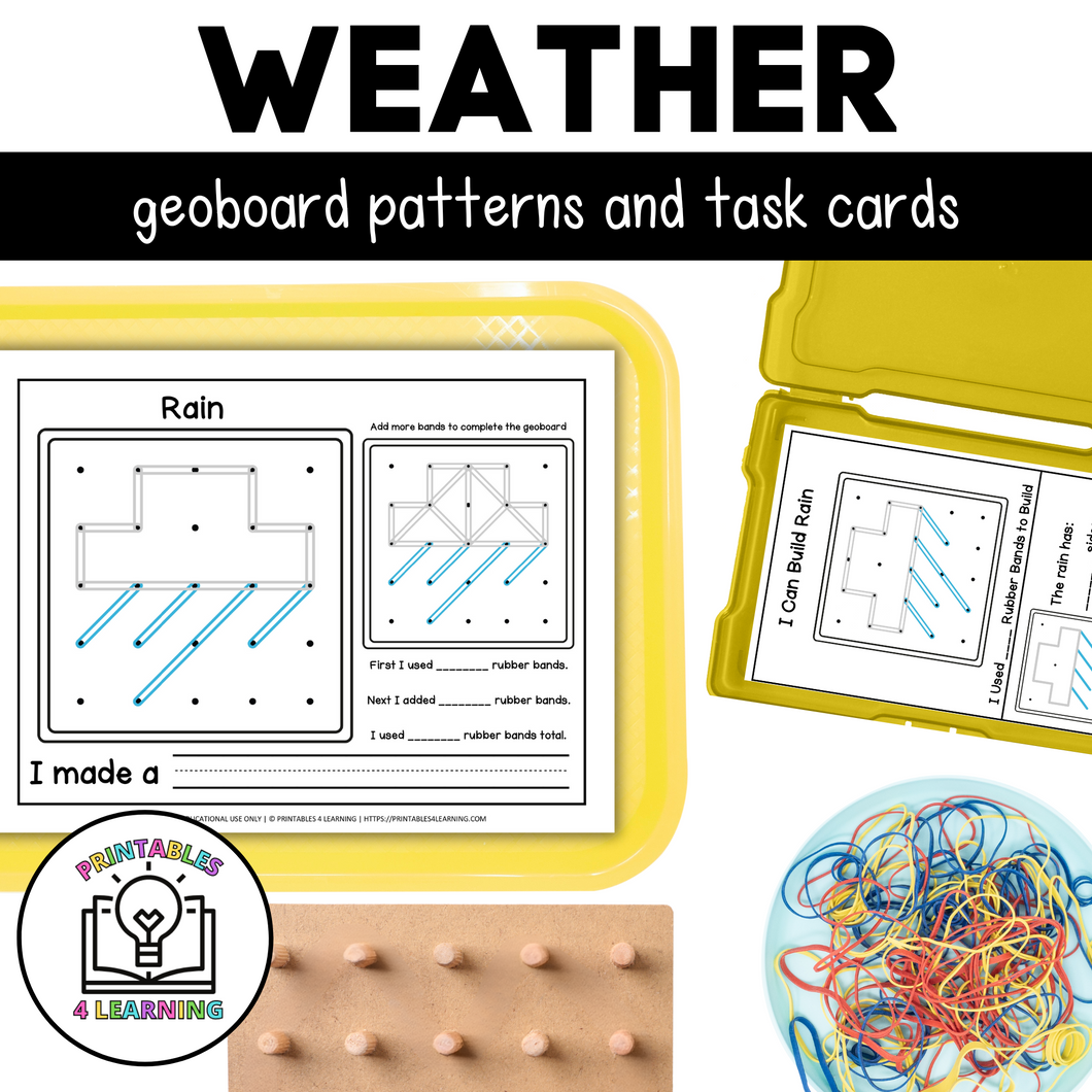 Weather Geoboards | Task Cards and Full Mat Geoboard Activities