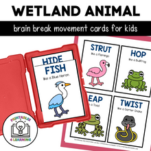 Load image into Gallery viewer, Wetland Animal Movement Cards for Brain Break Activities
