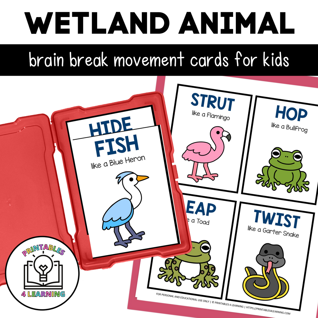 Wetland Animal Movement Cards for Brain Break Activities