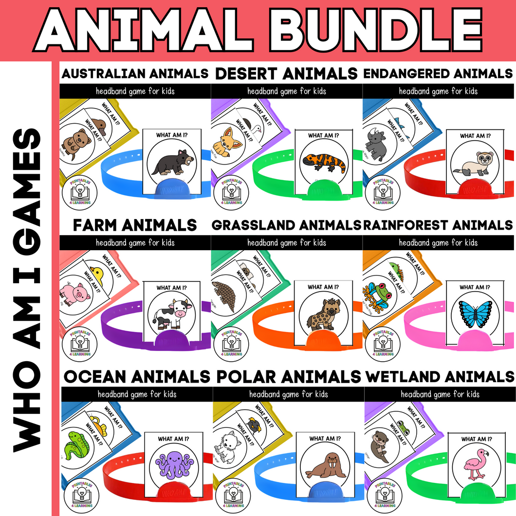 Who Am I? Animals Headband Game Bundle