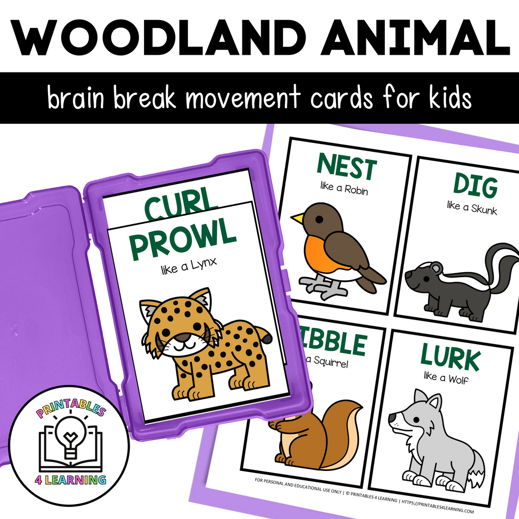 Woodland Animal Movement Cards for Brain Break Activities