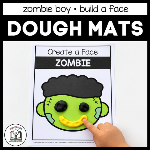 Halloween Zombie Boy Build-a-Face Playdough Mat with Emotion Cards