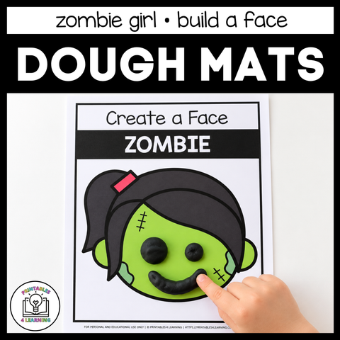 Halloween Zombie Girl Build-a-Face Playdough Mat with Emotion Cards