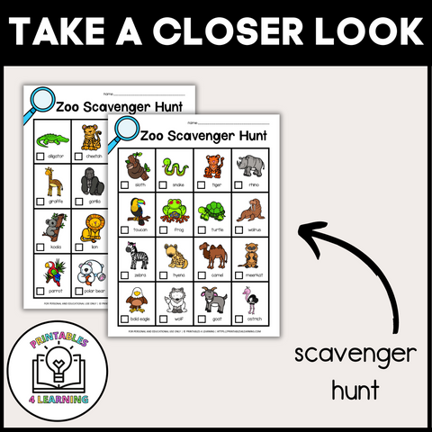 Zoo Scavenger Hunt Packet