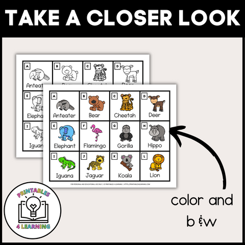 Zoo Animal Write the Room from A to Z