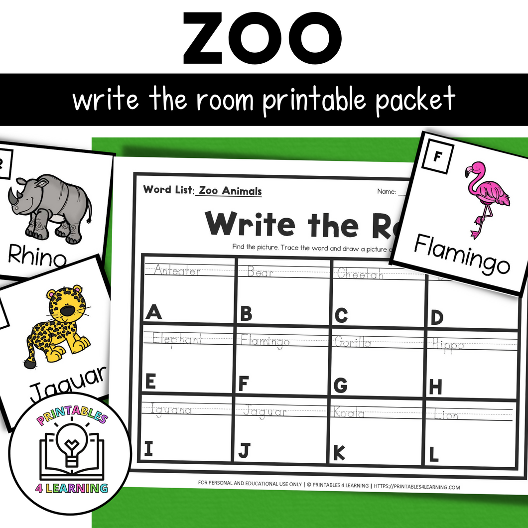 Zoo Animal Write the Room from A to Z