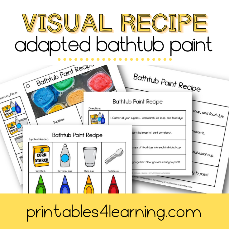 Adapted Visual Recipe: Bathtub Paint - Printables 4 Learning