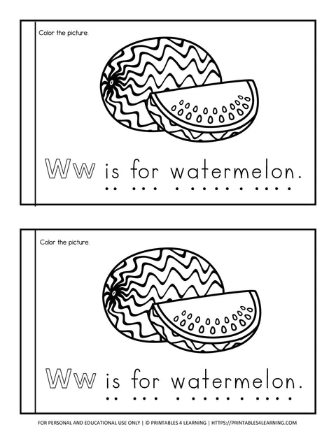 Letter W Emergent Reader Coloring Book