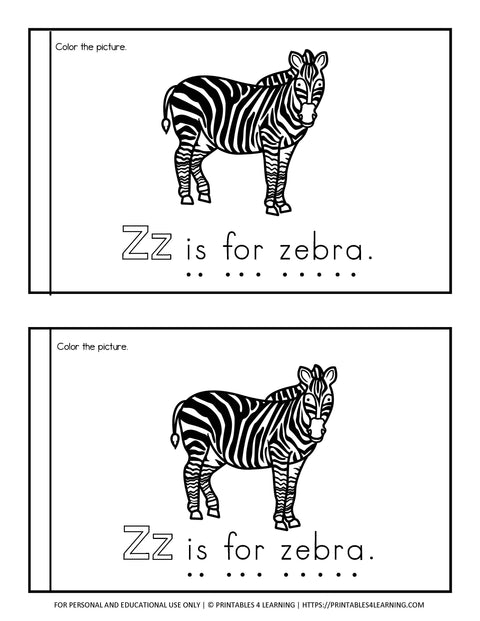 Letter Z Emergent Reader Coloring Book