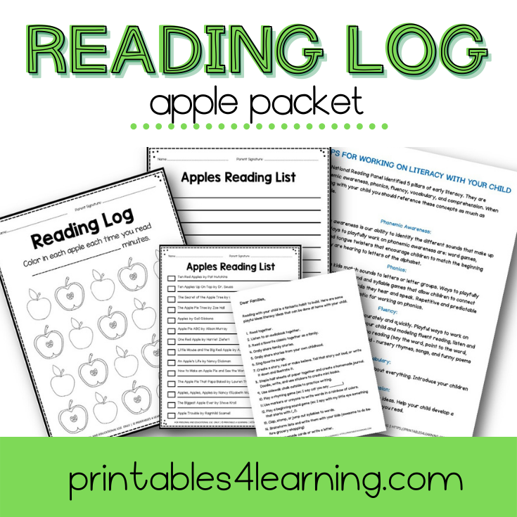 Editable Reading Log: Apple Books for Kids with Parent Handout - Printables 4 Learning