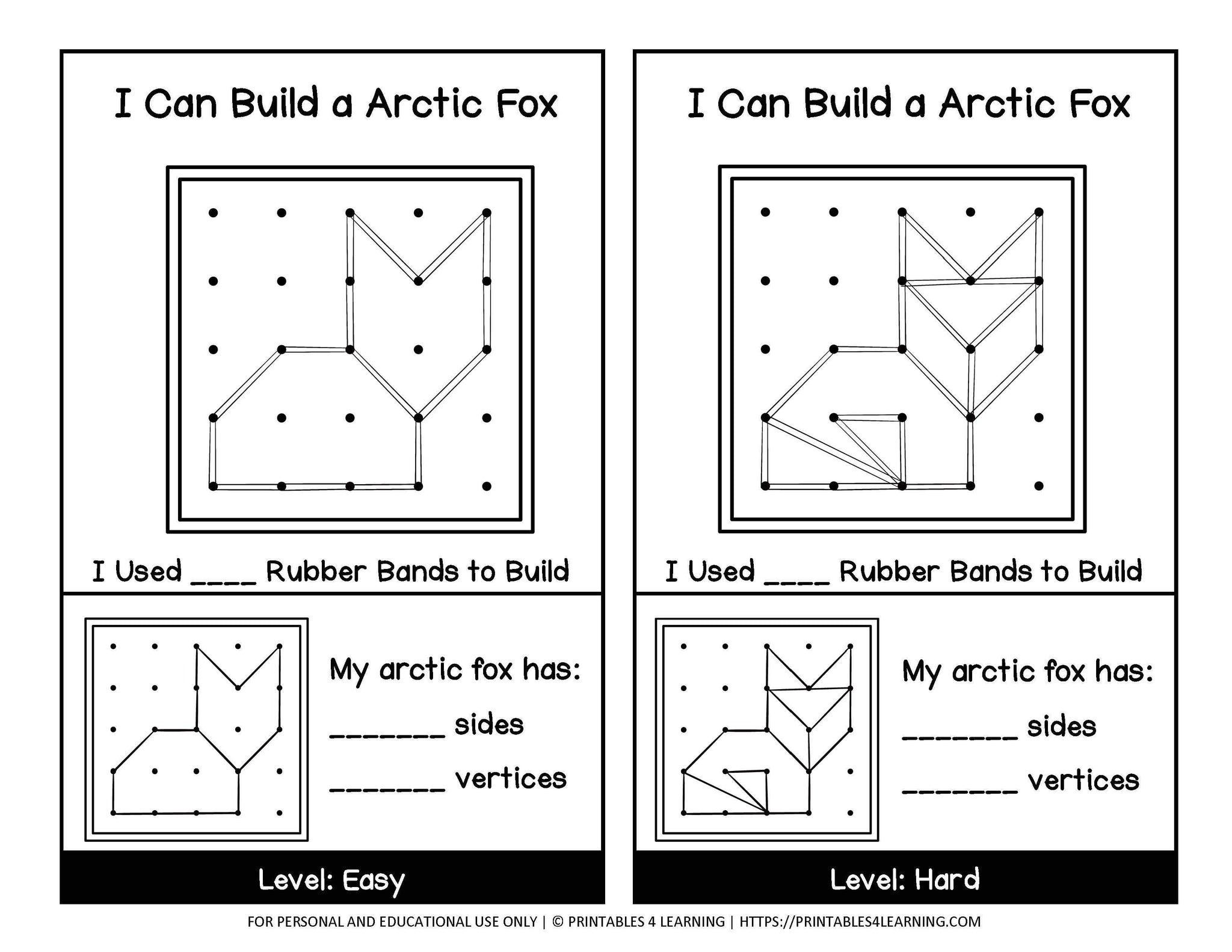 Geoboard Activities Arctic Animals Patterns Packet Printables 4 Learning