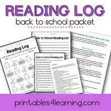 Load image into Gallery viewer, Editable Reading Log: Back to School Books for Kids with Parent Handout - Printables 4 Learning
