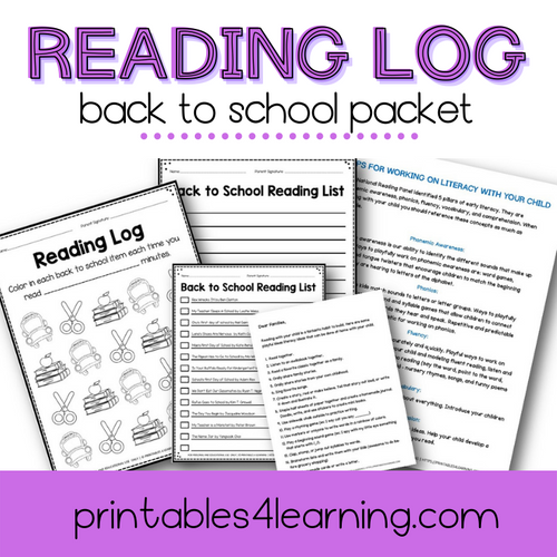 Editable Reading Log: Back to School Books for Kids with Parent Handout - Printables 4 Learning